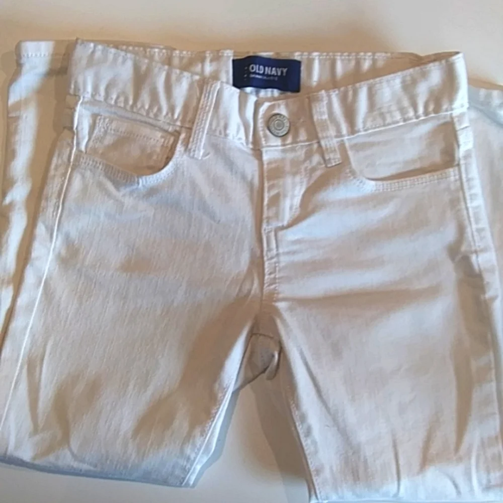 Old Navy | White Denim Jeans | 7 | Narrow Leg Classic Summer Adjustable Waist